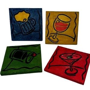 Joie De Vivre Set of 4 Retro Bar Drink Coasters Beer‎ Wine Martini Cocktail Art